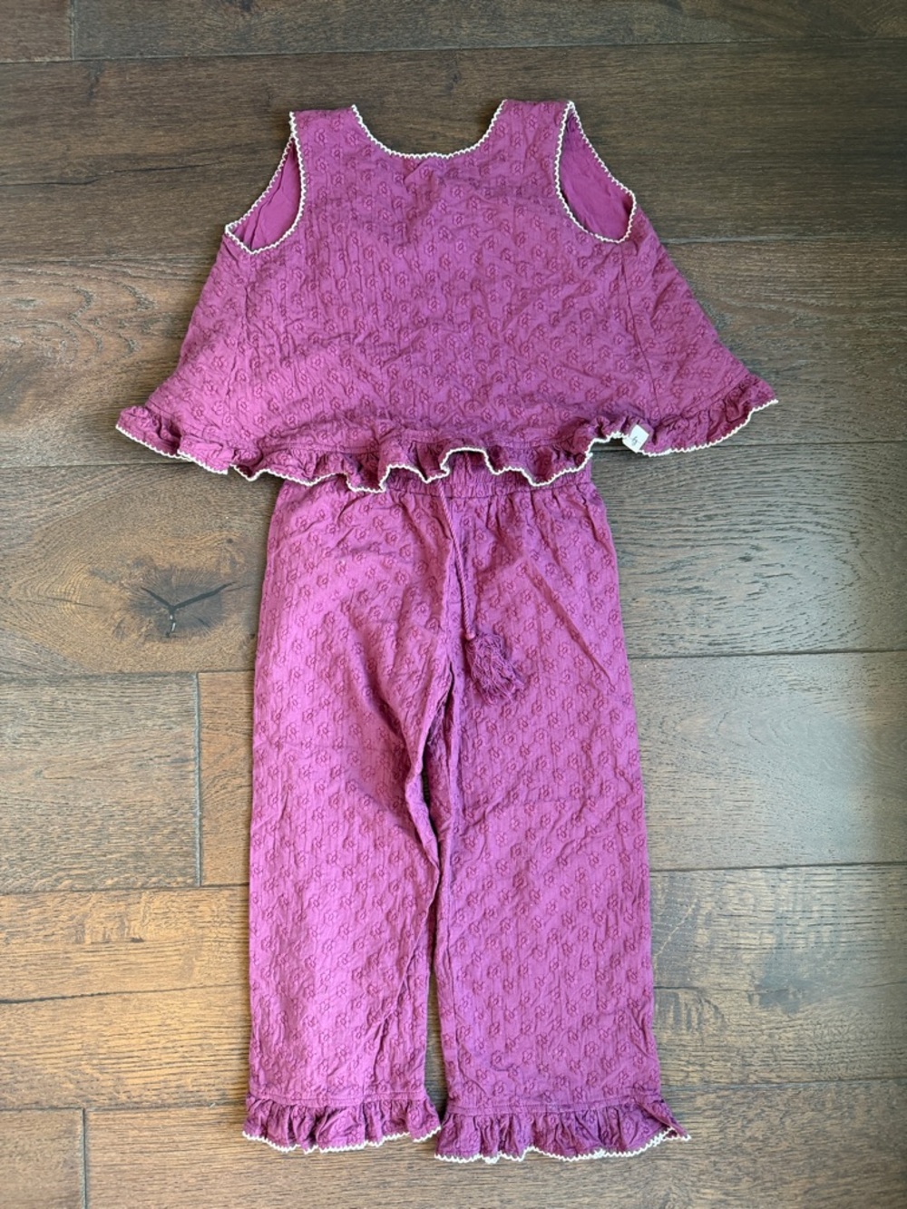 Girls Purple Ruffle Matching Set - Two-Piece Top & Pants